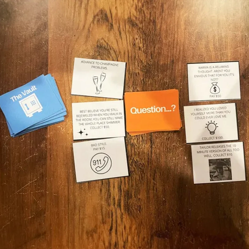 Musikbasiertes Brettspiel mit Songkarten und Monopolygeld für Spielabende