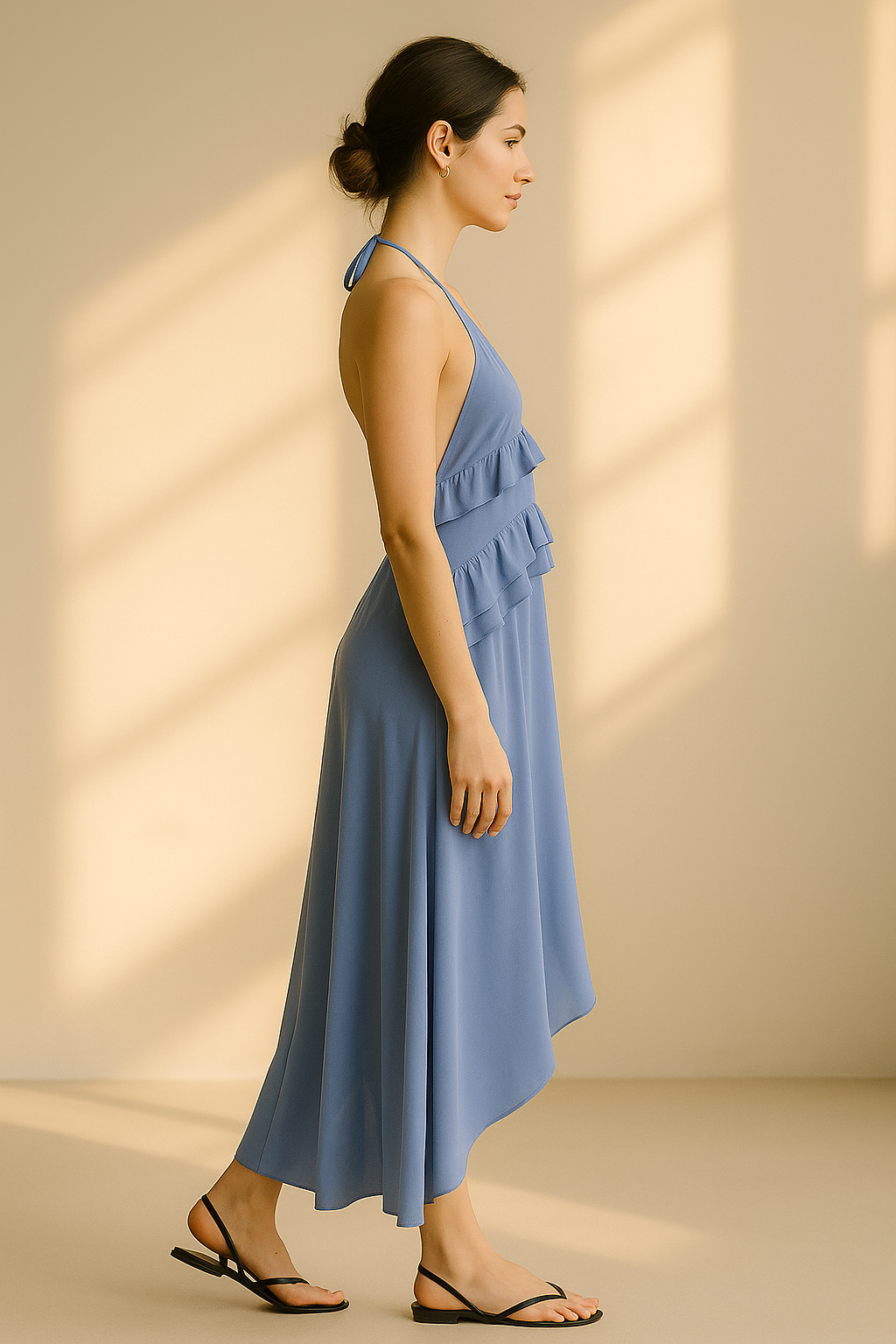 Neckholder-Sommerkleid mit Rüschen in Blau