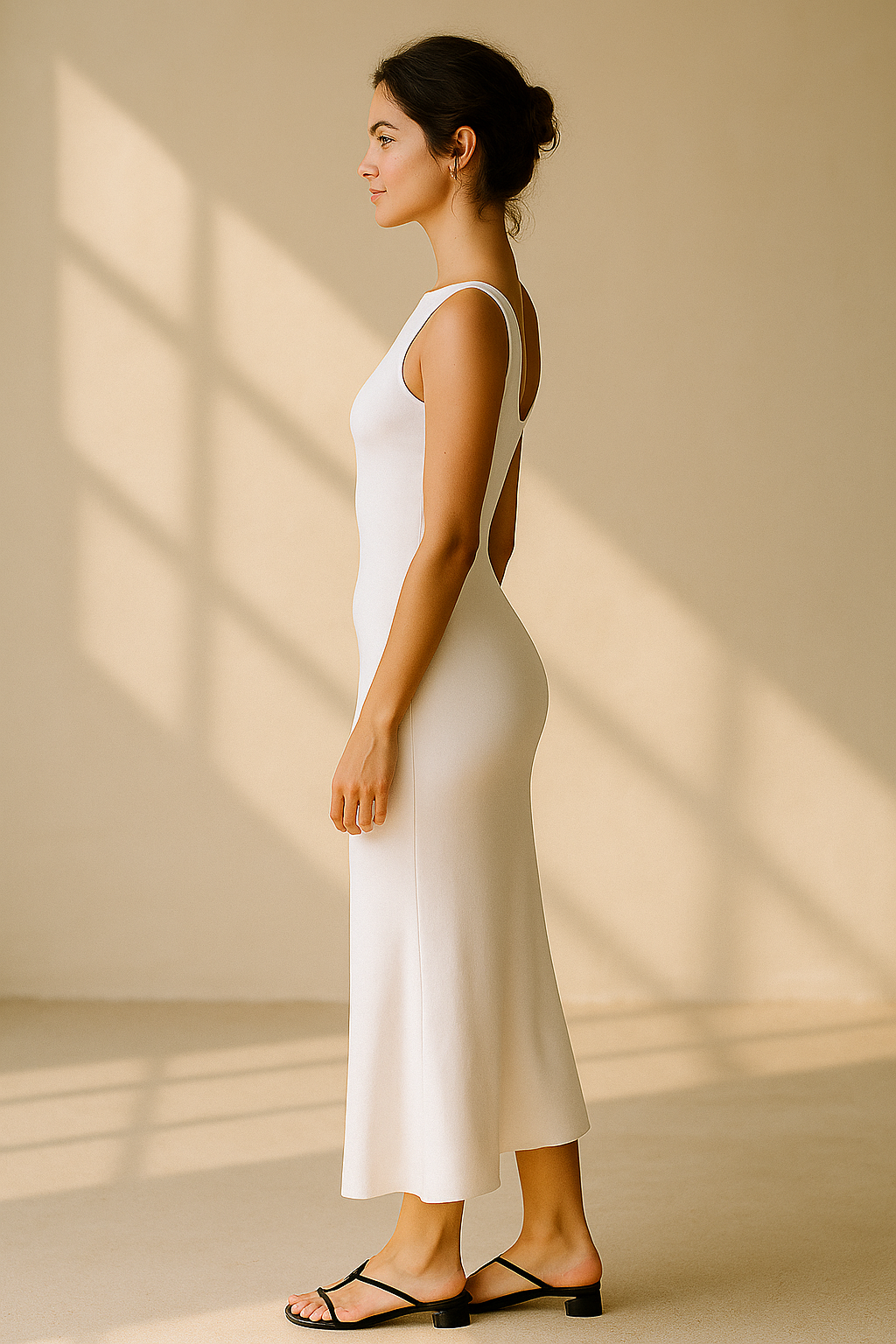 Weißes Maxikleid mit hohem Ausschnitt und tiefem Rücken