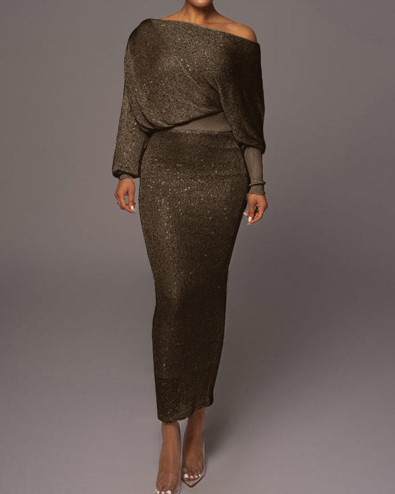 Elegantes schwarzes Abendkleid, schulterfrei, lang, glitzernd, für Damenmode und Partys.