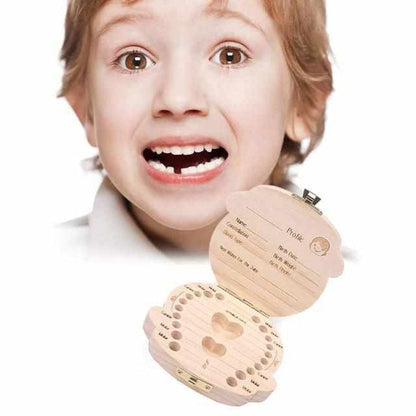 Holzbox für Milchzähne mit Einlegefächern zur Erinnerung an den Zahnwechsel