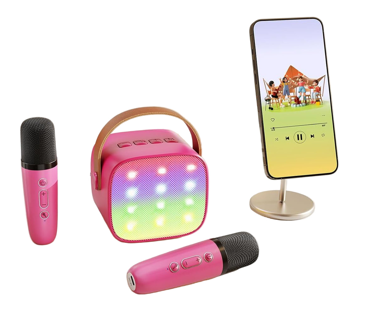 Tragbare Mini-Karaoke-Maschine mit Bluetooth-Lautsprecher und 2 kabellosen Mikrofonen – Veylo
