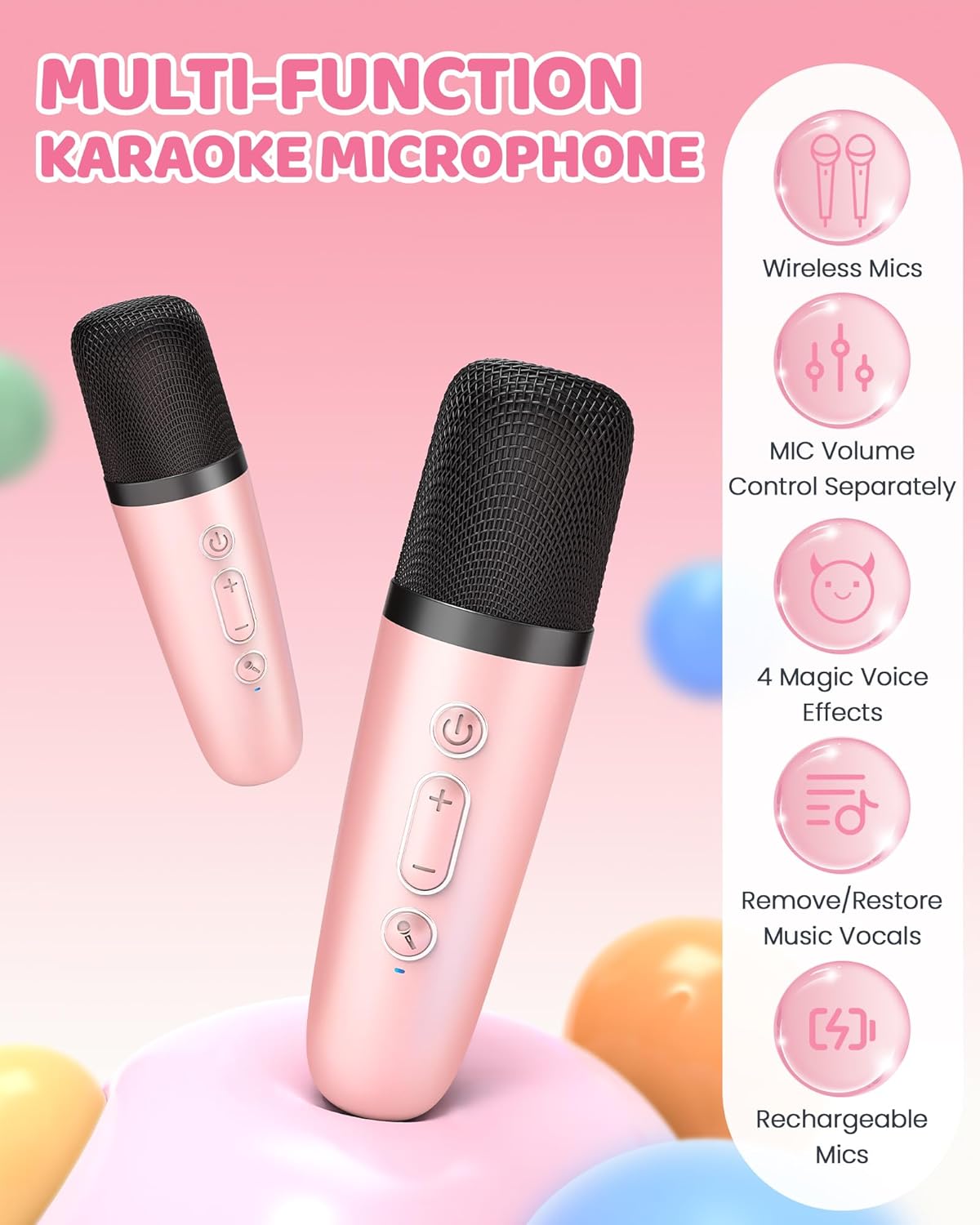 Tragbare Mini-Karaoke-Maschine mit Bluetooth-Lautsprecher und 2 kabellosen Mikrofonen – Veylo