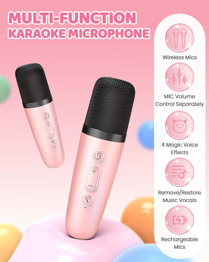 Tragbare Mini-Karaoke-Maschine mit Bluetooth-Lautsprecher und 2 kabellosen Mikrofonen – Veylo