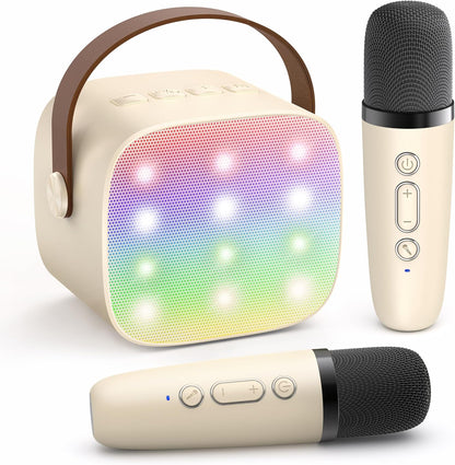 Tragbare Mini-Karaoke-Maschine mit Bluetooth-Lautsprecher und 2 kabellosen Mikrofonen – Veylo