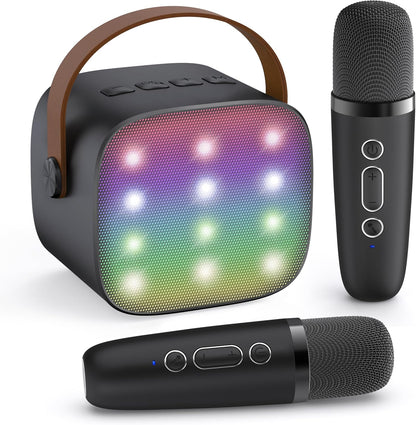 Tragbare Mini-Karaoke-Maschine mit Bluetooth-Lautsprecher und 2 kabellosen Mikrofonen – Veylo