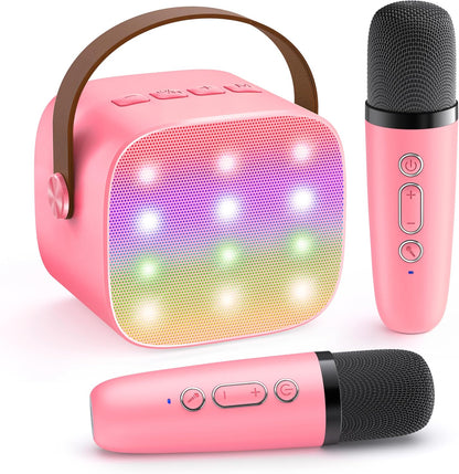 Tragbare Mini-Karaoke-Maschine mit Bluetooth-Lautsprecher und 2 kabellosen Mikrofonen – Veylo