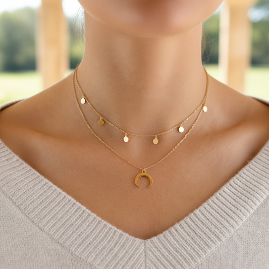 Doppelhalskette Mit Mondmotiv - CircleMagic 