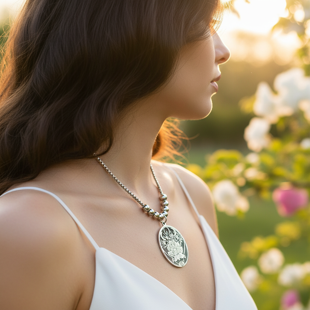 Halskette Mit Lotusmotiv - SilverPower 