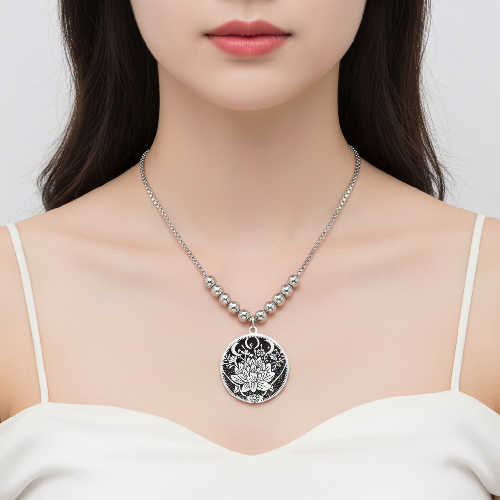 Halskette Mit Lotusmotiv - SilverPower 