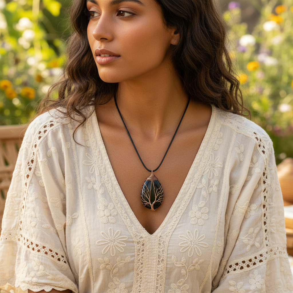 Handgefertigte Tropfenkette - ObsidianPower 