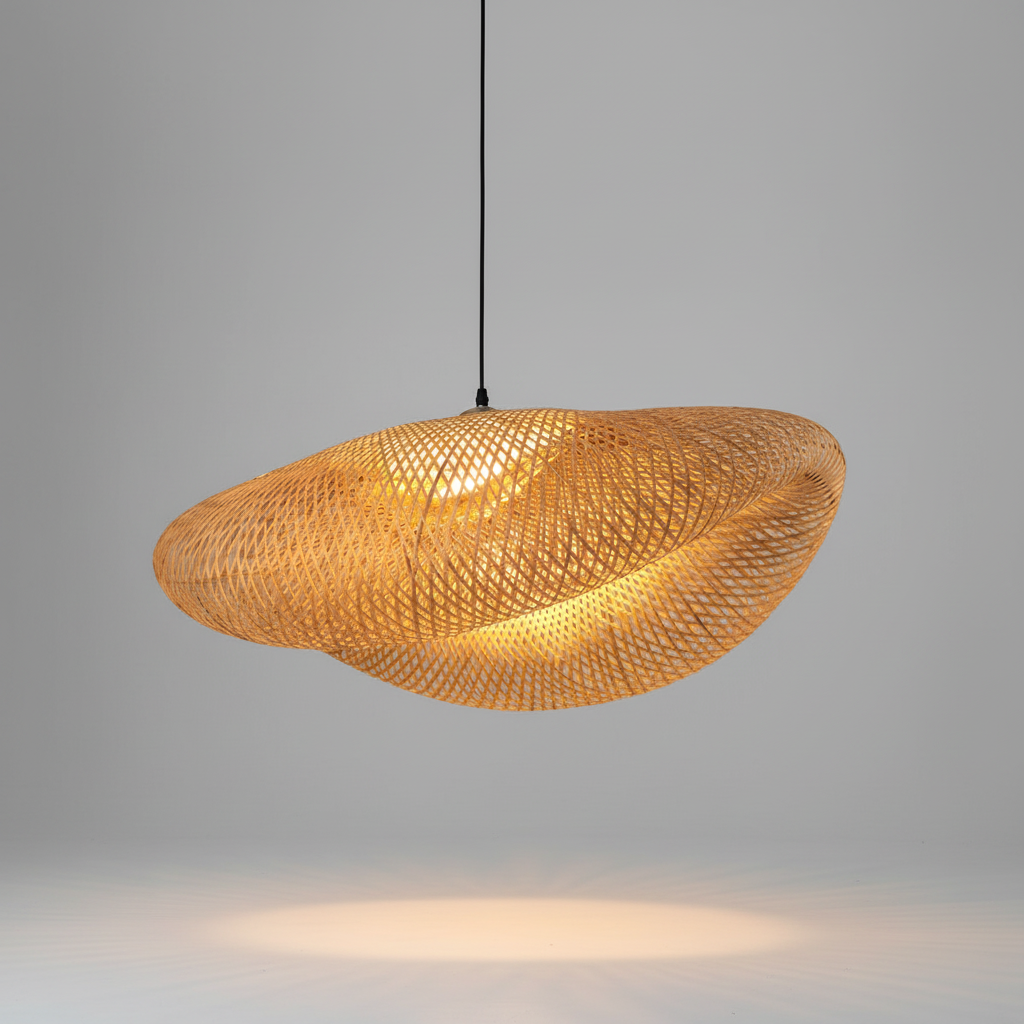 Handgewebte Rattan Hängelampe - WovenGlow