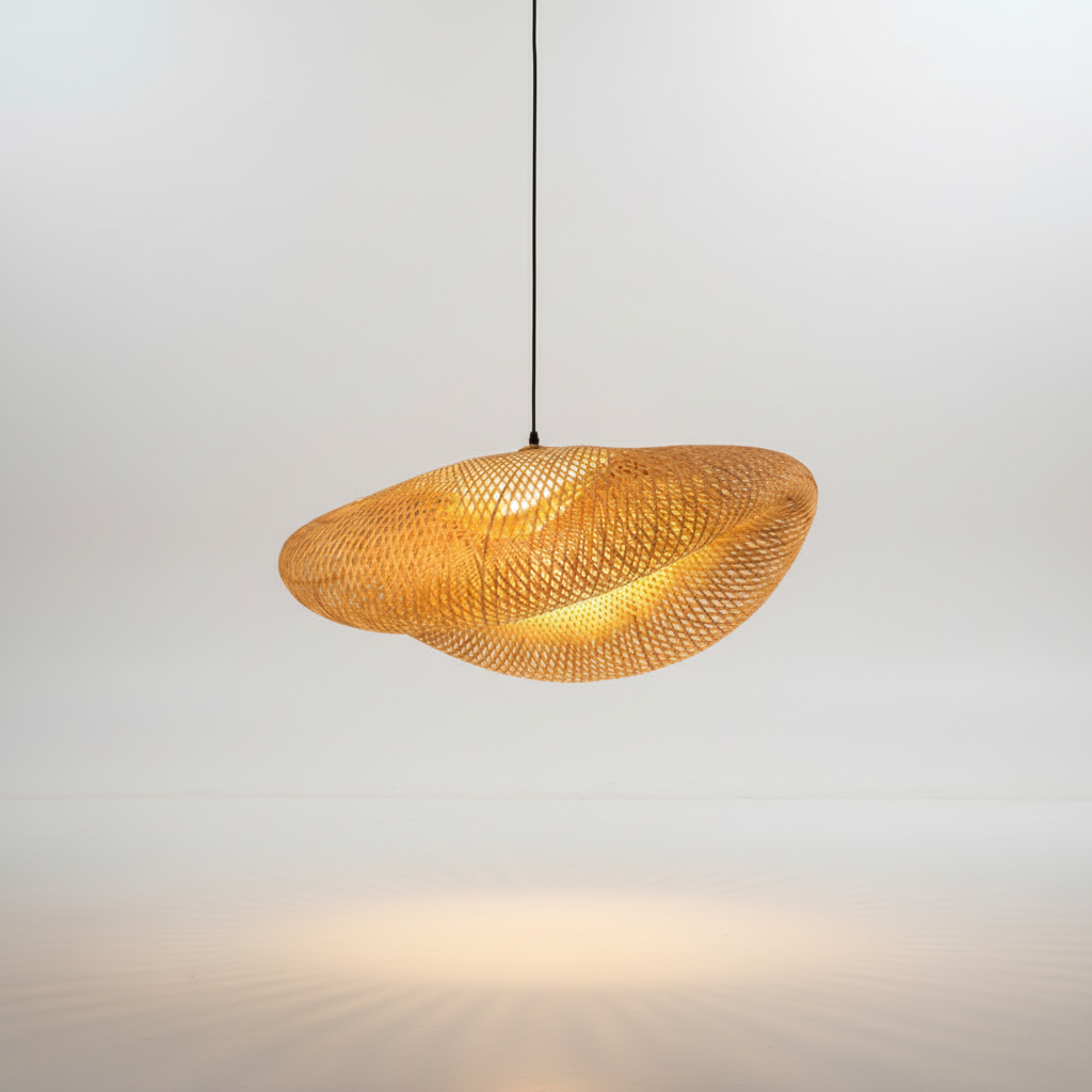 Handgewebte Rattan Hängelampe - WovenGlow