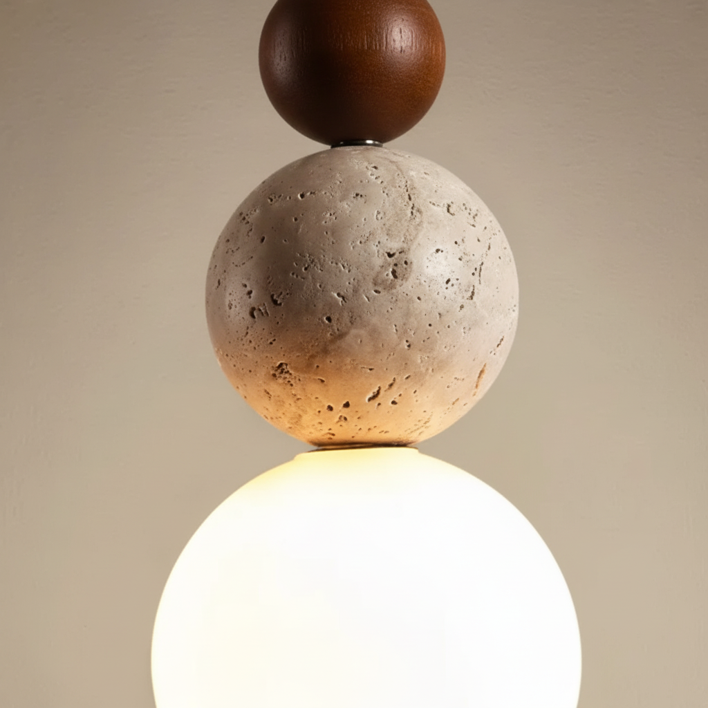 Hängelampe Travertin Holz - WoodSphere