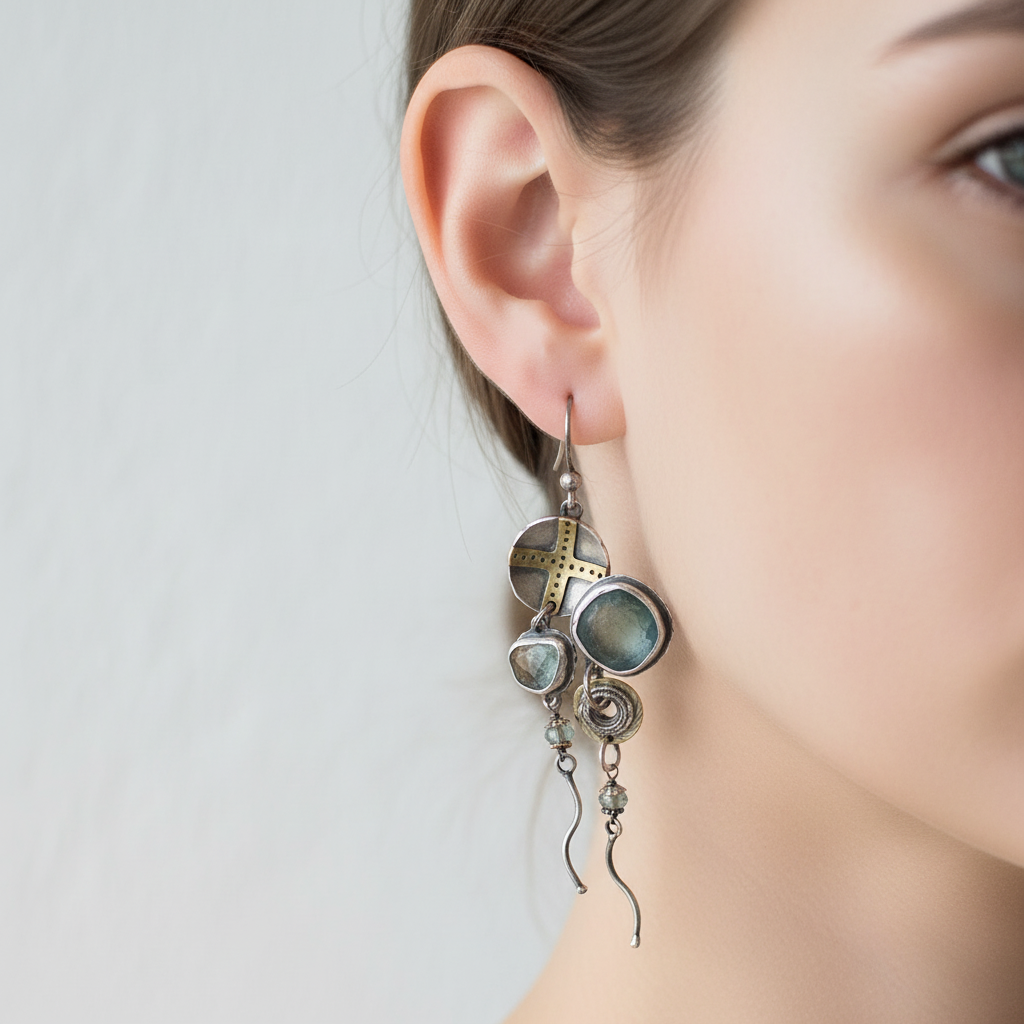 Kreuzohrringe Mit Steinen - BlueGemstone 