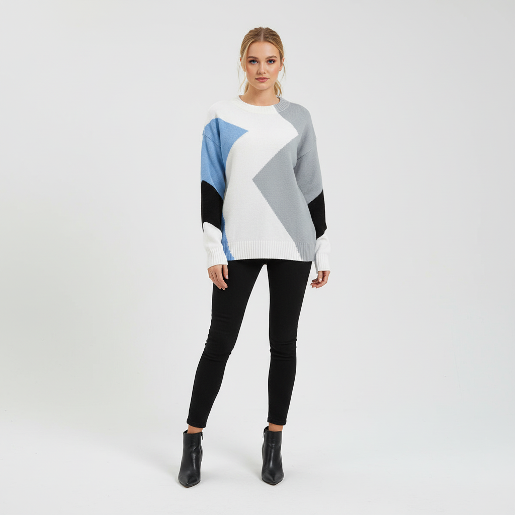 Patchwork Design Damen Pullover - Miriam