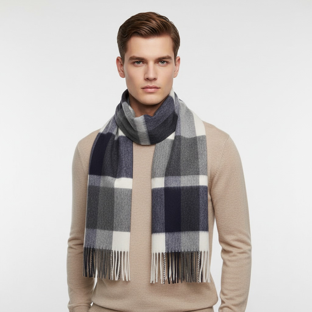 Langer Wollschal Mit Karomuster - Cozyloom