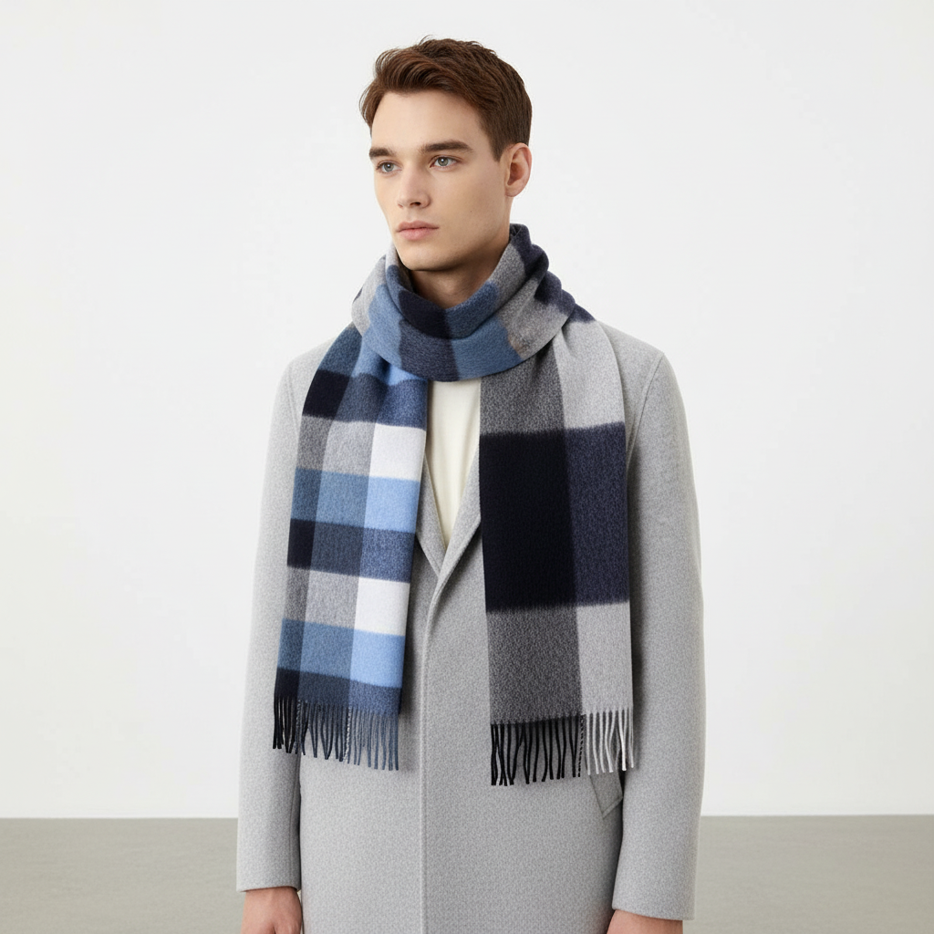 Langer Wollschal Mit Karomuster - Cozyloom