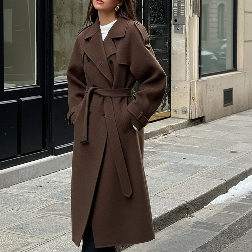 Maxi Mantel Mit Taillengürtel - Faye