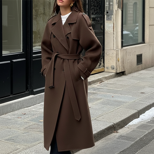 Maxi Mantel Mit Taillengürtel - Faye