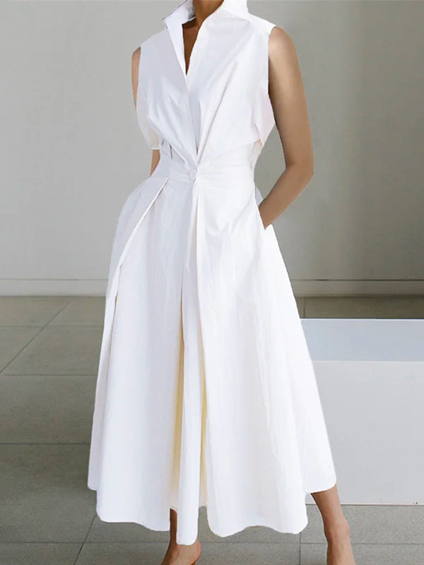 Weiße ärmellose Damenbluse, elegantes Design, Knopfverschluss, Sommermode.