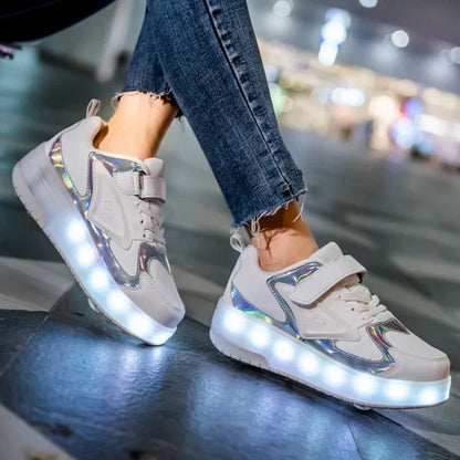Kinderrollschuhe mit LED-Beleuchtung und abnehmbaren Rädern