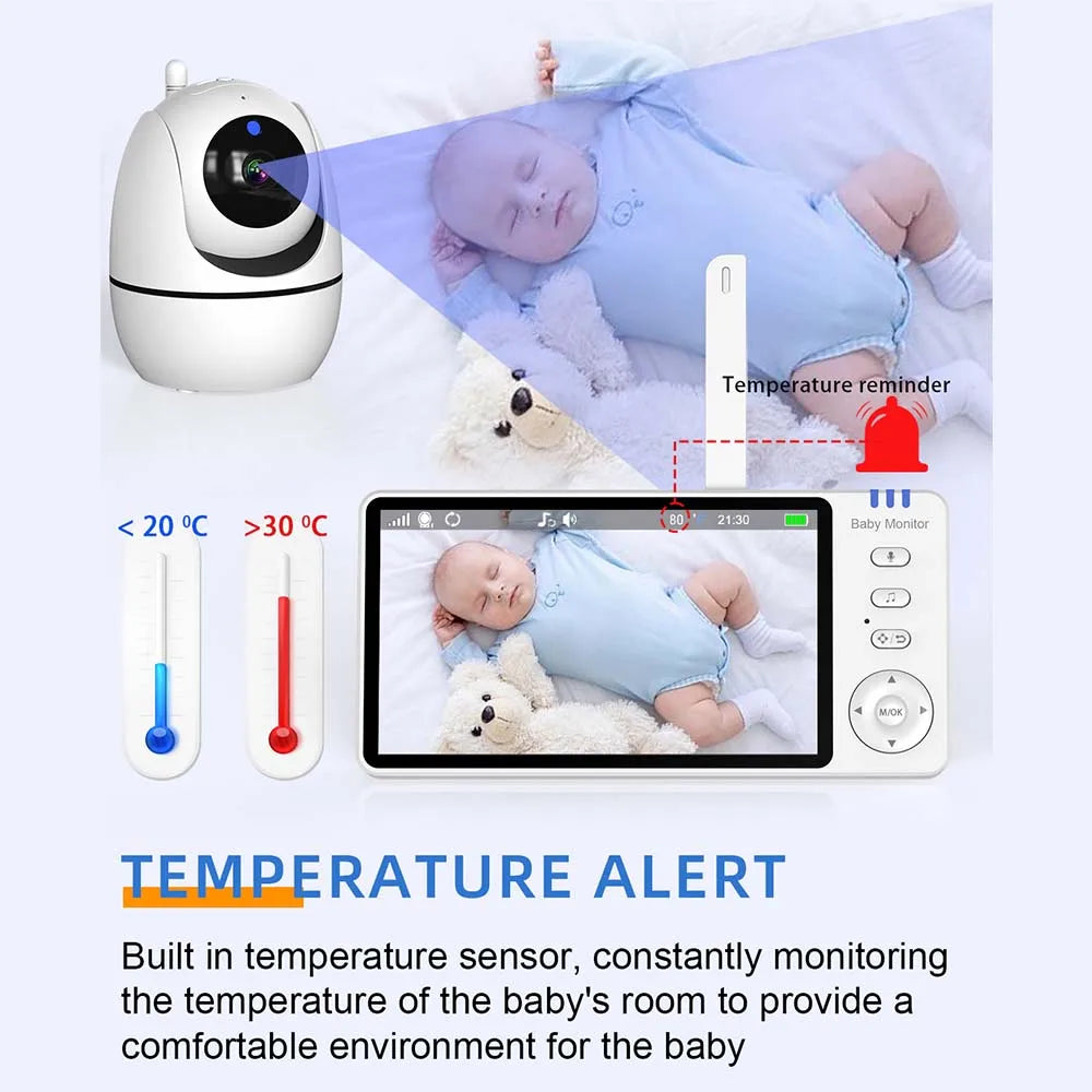 5-Zoll HD Video-Babyphone mit Kamera, PTZ-Zoom und Nachtsicht