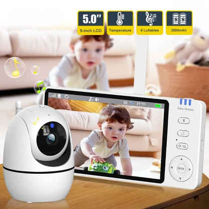 5-Zoll HD Video-Babyphone mit Kamera, PTZ-Zoom und Nachtsicht