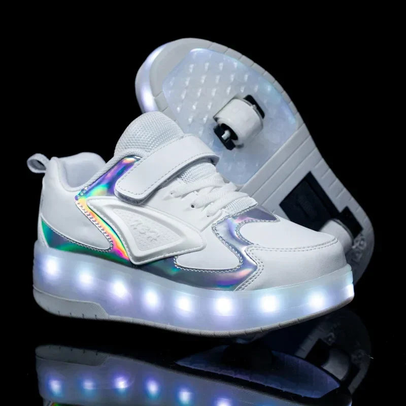 Kinderrollschuhe mit LED-Beleuchtung und abnehmbaren Rädern