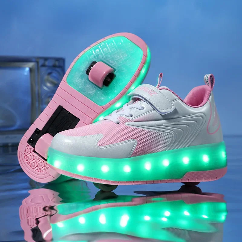 Kinderrollschuhe mit LED-Beleuchtung und abnehmbaren Rädern
