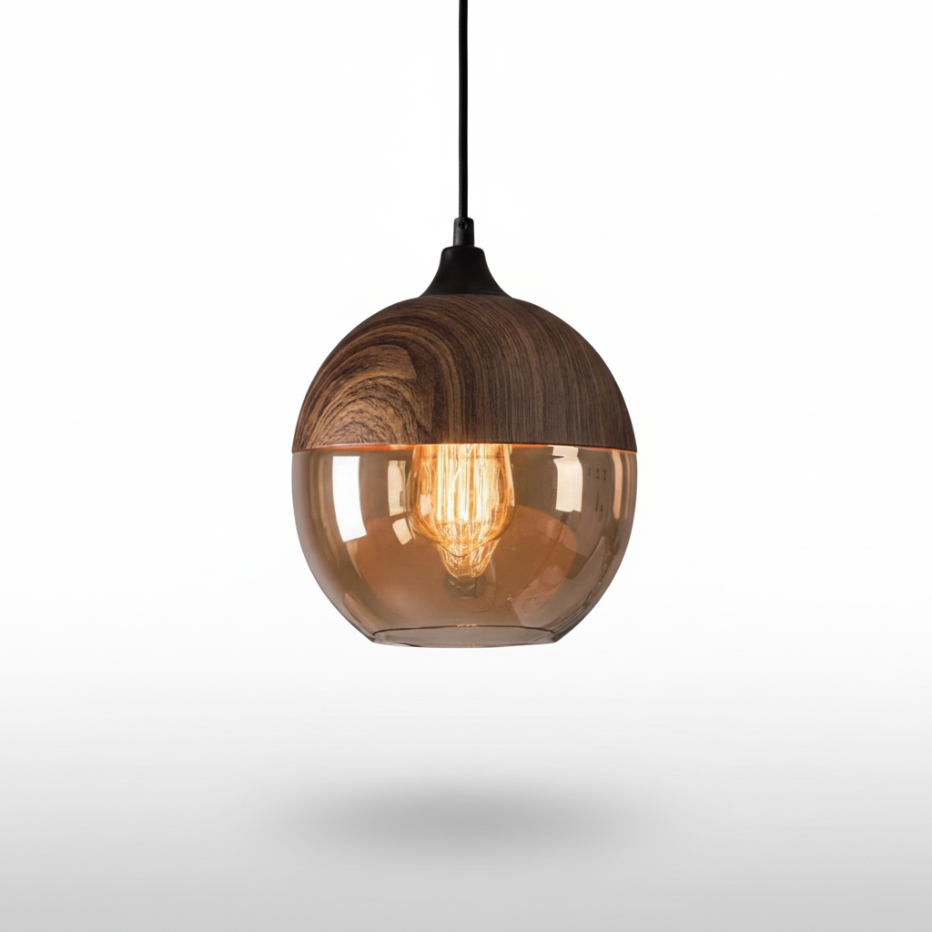 Skandinavische Holzglas Hängeleuchte - ScandiSphere