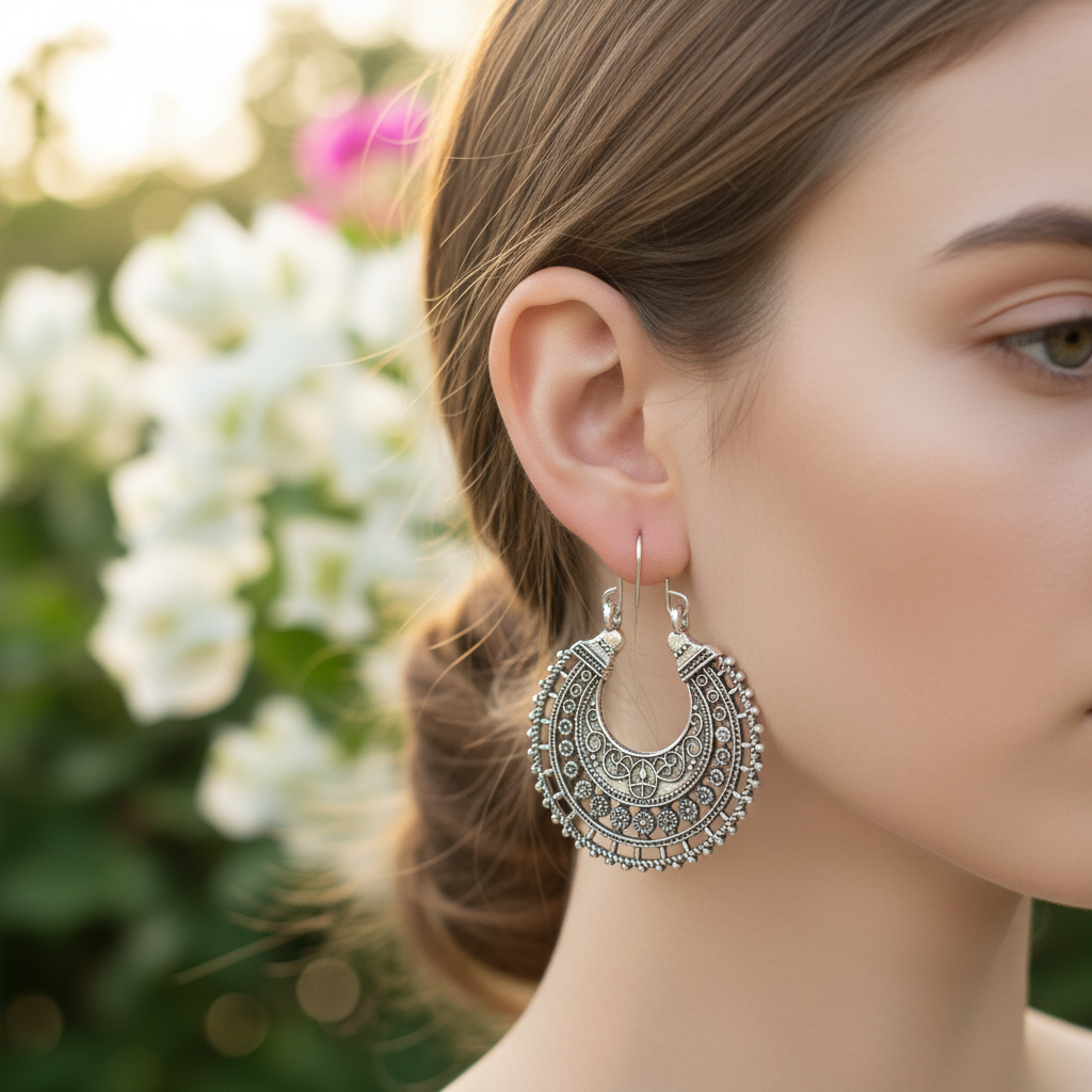 Tibetische Designohrringe - FiligranHoop 