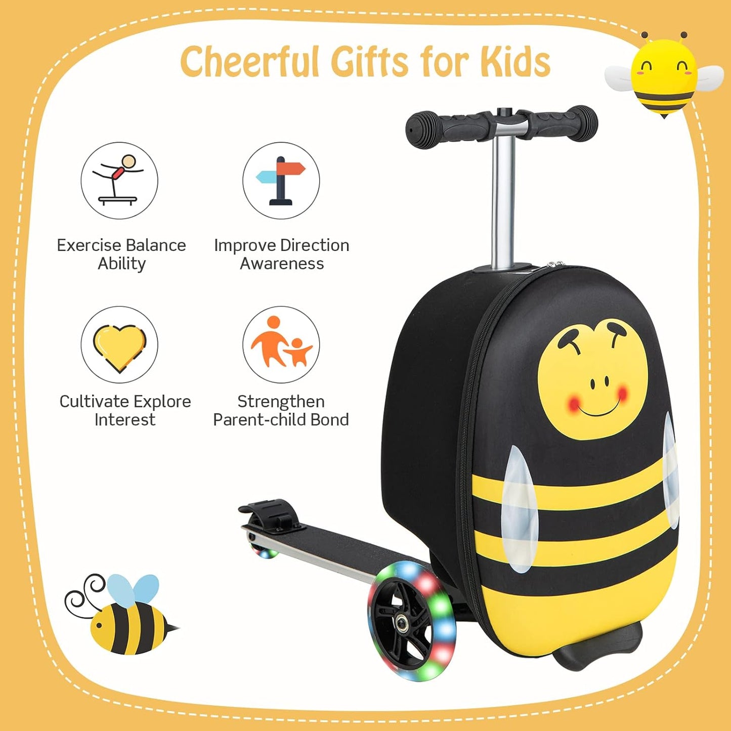 Kinder 2-in-1 Ride-On Scooter Koffer mit LED-Rädern