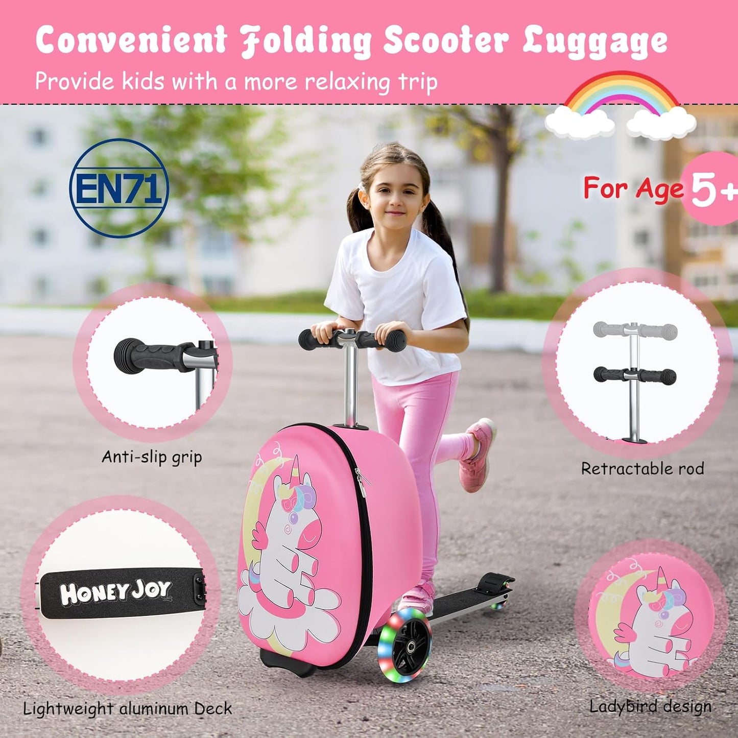 Kinder 2-in-1 Ride-On Scooter Koffer mit LED-Rädern