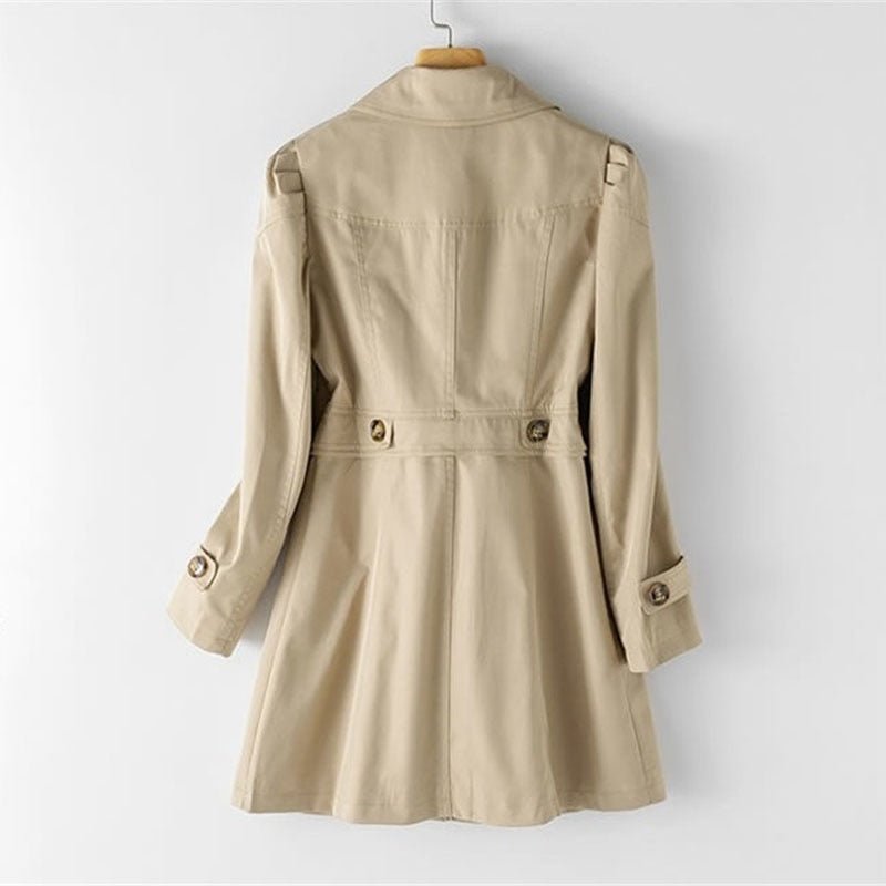 Beige Damenjacke aus Baumwolle, modisch, vielseitig, mit Knöpfen, ideal für alle Gelegenheiten.