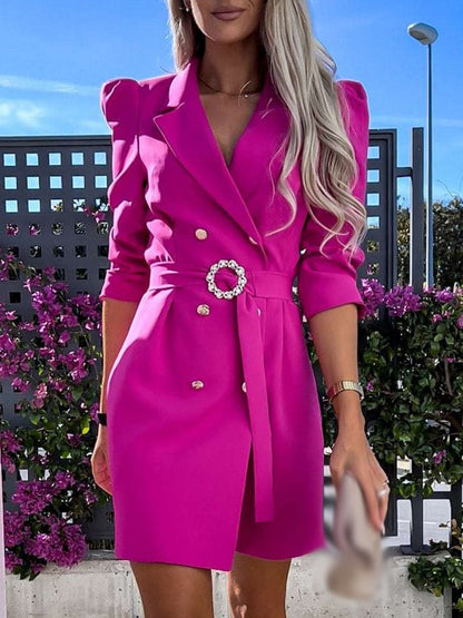 Fuchsia Blazer-Kleid mit Gürtel, Damenmode, elegantes Design, Frühling/Sommer-Outfit
