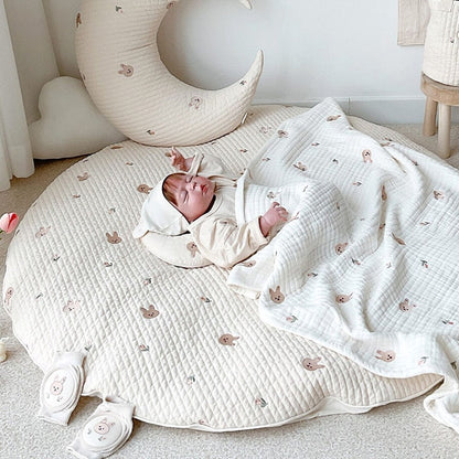 Gepolsterte Baby-Krabbelmatte aus Baumwolle mit Tiermotiv-Stickerei – 80 cm