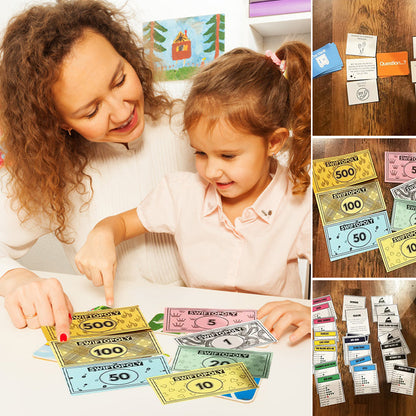 Musikbasiertes Brettspiel mit Songkarten und Monopolygeld für Spielabende