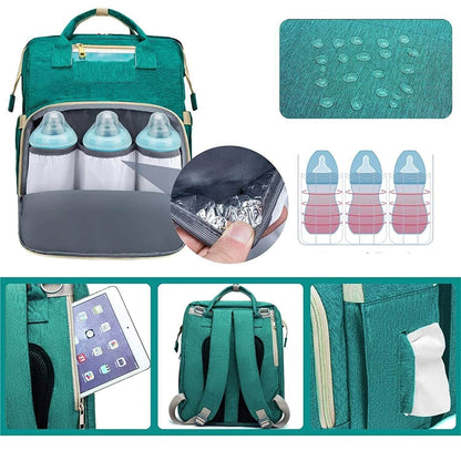 Convertible Baby Wickelrucksack mit Faltbarem Babybett – Wasserdichtes Multi-Taschen-Design